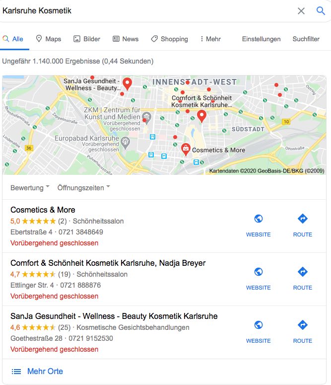 SEO für Kosmetik / Maps