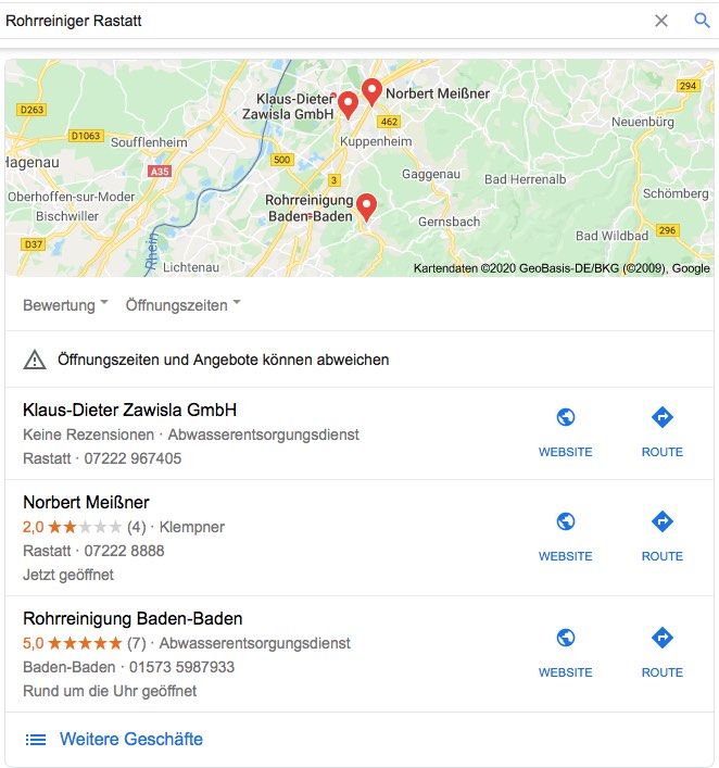 SEO für Rohrreinigung / Maps