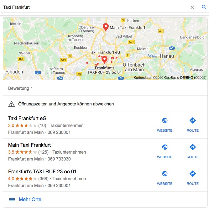 SEO für Taxi Unternehmen / Maps