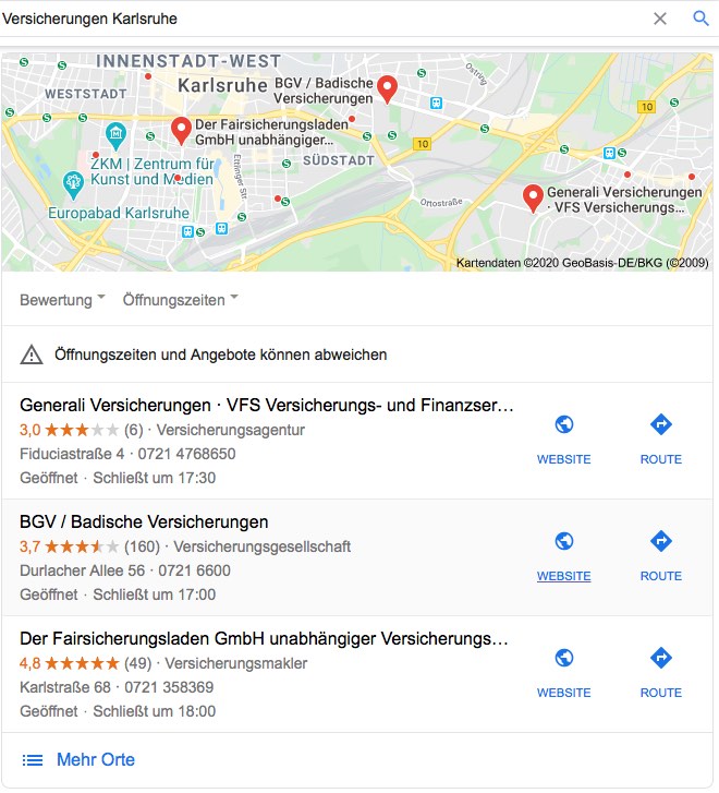SEO für Versicherungen / Maps