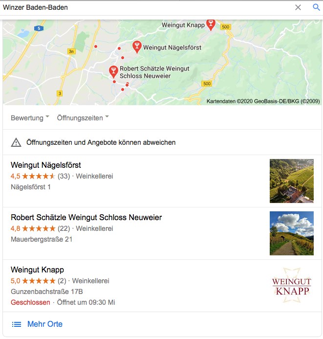 SEO für Weingüter / Maps