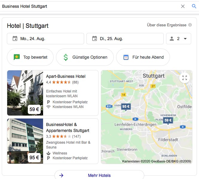 SEO für Hotels / Screenshot