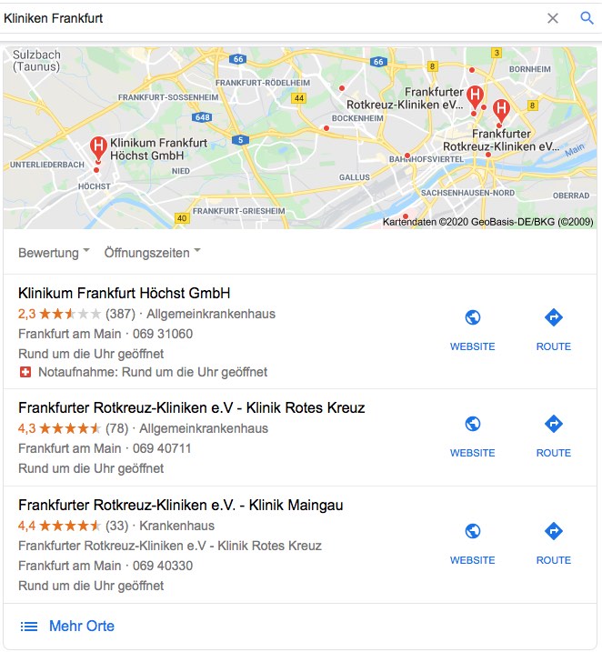 SEO für Kliniken / Maps