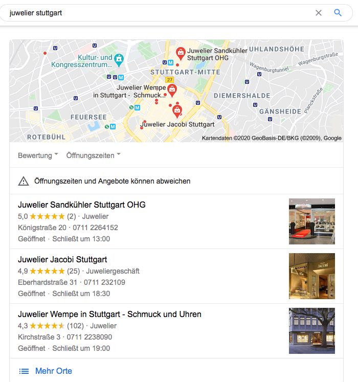 SEO für Juweliere / Maps