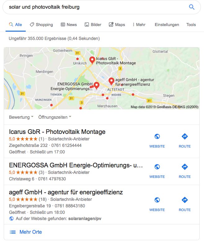 SEO für Photovoltaik / Maps